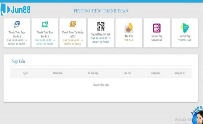 Top Up Jun88 And Notes During Transaction